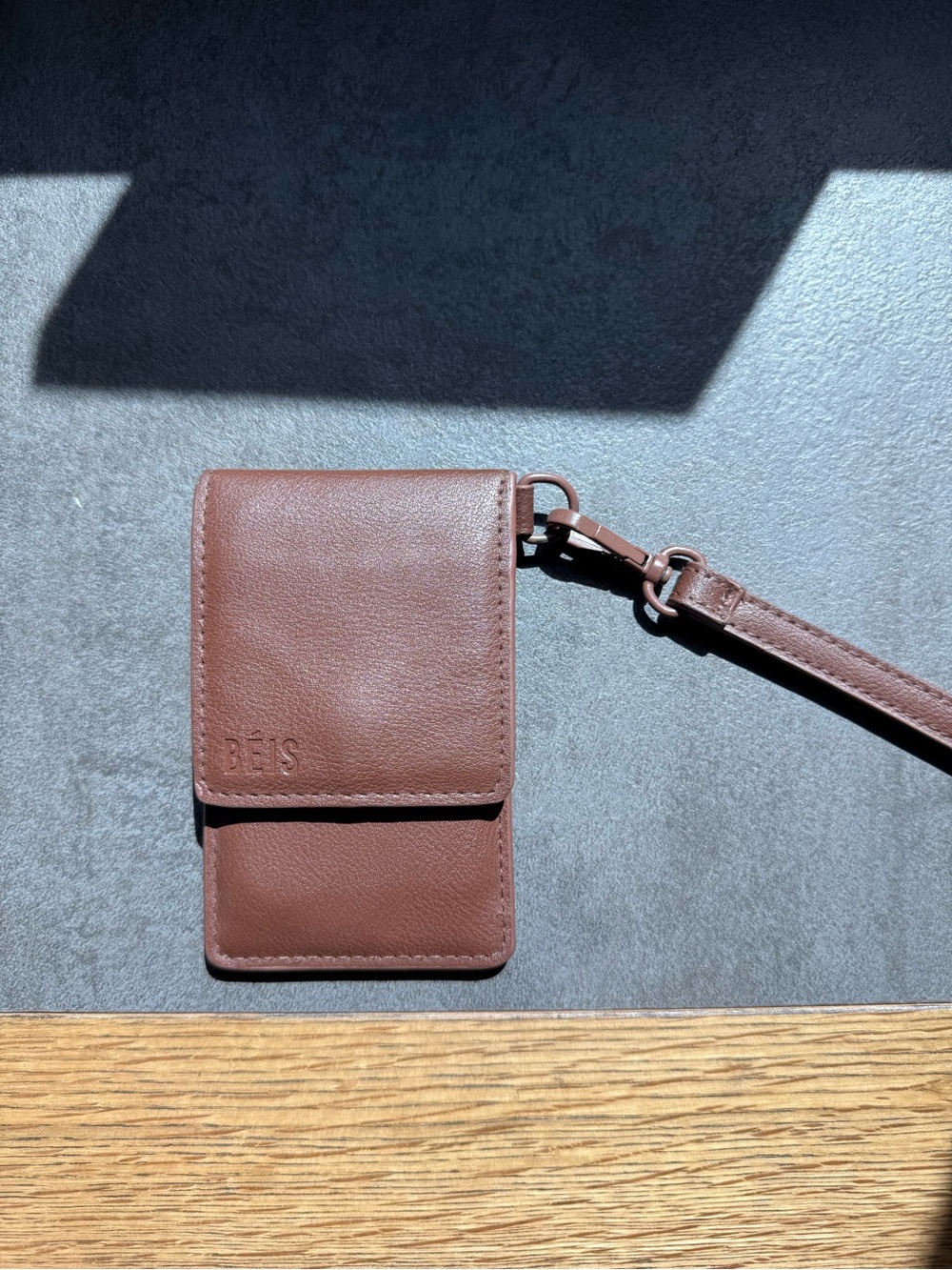 BEIS Brown Leather ID Wristlet Card Pouch